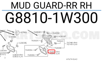 Nissan G88101W300 MUD GUARD-RR RH