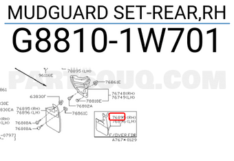 Nissan G88101W701 MUDGUARD SET-REAR,RH