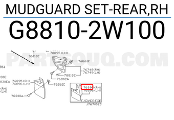 Nissan G88102W100 MUDGUARD SET-REAR,RH