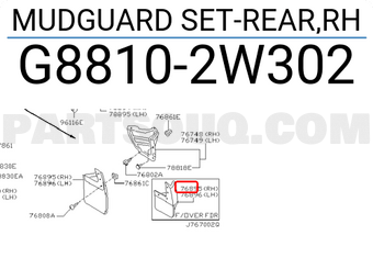 Nissan G88102W302 MUDGUARD SET-REAR,RH