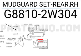 Nissan G88102W304 MUDGUARD SET-REAR,RH