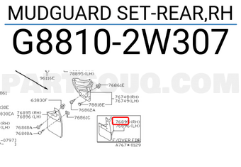 Nissan G88102W307 MUDGUARD SET-REAR,RH