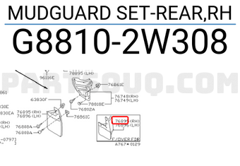 Nissan G88102W308 MUDGUARD SET-REAR,RH