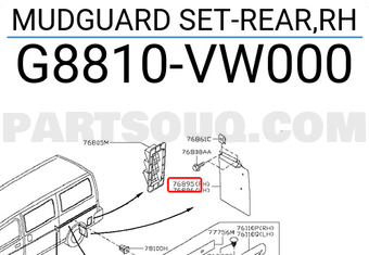 Nissan G8810VW000 MUDGUARD SET-REAR,RH