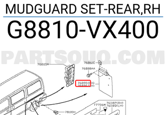Nissan G8810VX400 MUDGUARD SET-REAR,RH