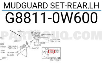 Nissan G88110W600 MUDGUARD SET-REAR,LH