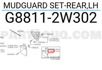 Nissan G88112W302 MUDGUARD SET-REAR,LH
