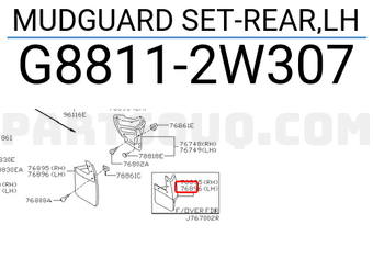 Nissan G88112W307 MUDGUARD SET-REAR,LH