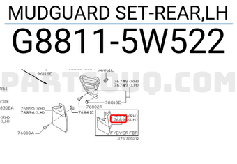 Nissan G88115W522 MUDGUARD SET-REAR,LH