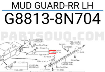 Nissan G88138N704 MUD GUARD-RR LH