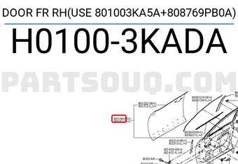 Nissan H01003KADA DOOR FR RH(USE 801003KA5A+808769PB0A)