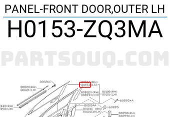 Nissan H0153ZQ3MA PANEL-FRONT DOOR,OUTER LH