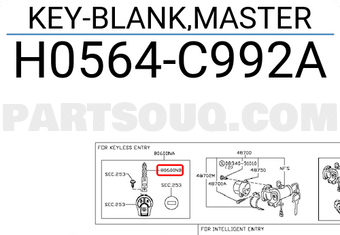 Nissan H0564C992A KEY-BLANK,MASTER