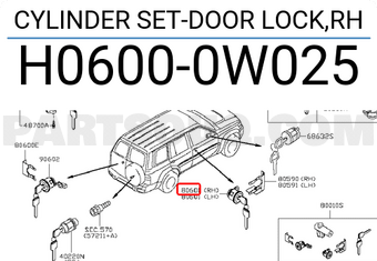 Nissan H06000W025 CYLINDER SET-DOOR LOCK,RH