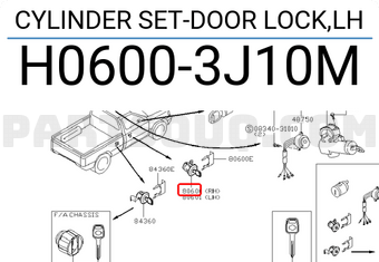 Nissan H06003J10M CYLINDER SET-DOOR LOCK,LH