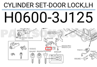 Nissan H06003J125 CYLINDER SET-DOOR LOCK,LH