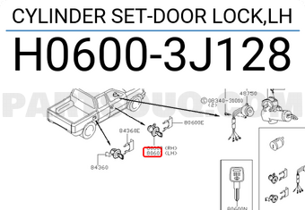 Nissan H06003J128 CYLINDER SET-DOOR LOCK,LH