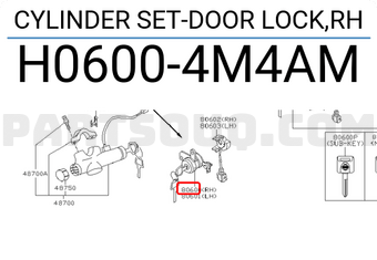 Nissan H06004M4AM CYLINDER SET-DOOR LOCK,RH