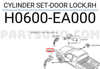 Nissan H0600EA000 CYLINDER SET-DOOR LOCK,RH