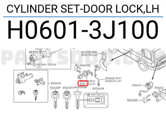 Nissan H06013J100 CYLINDER SET-DOOR LOCK,LH