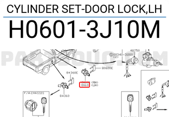 Nissan H06013J10M CYLINDER SET-DOOR LOCK,LH