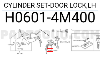 Nissan H06014M400 CYLINDER SET-DOOR LOCK,LH