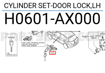 Nissan H0601AX000 CYLINDER SET-DOOR LOCK,LH