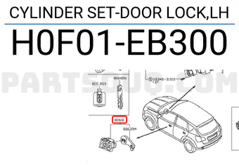 Nissan H0F01EB300 CYLINDER SET-DOOR LOCK,LH