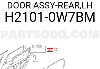 Nissan H21010W7BM DOOR ASSY-REAR,LH