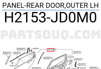 Nissan H2153JD0M0 PANEL-REAR DOOR,OUTER LH