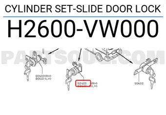 Nissan H2600VW000 CYLINDER SET-SLIDE DOOR LOCK