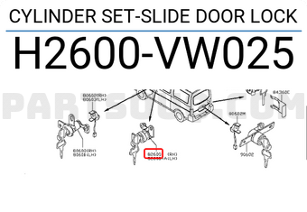 Nissan H2600VW025 CYLINDER SET-SLIDE DOOR LOCK