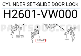 Nissan H2601VW000 CYLINDER SET-SLIDE DOOR LOCK