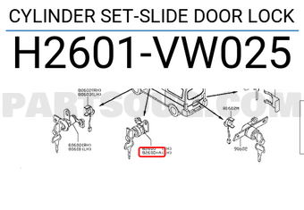 Nissan H2601VW025 CYLINDER SET-SLIDE DOOR LOCK