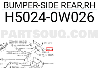 Nissan H50240W026 BUMPER-SIDE REAR,RH