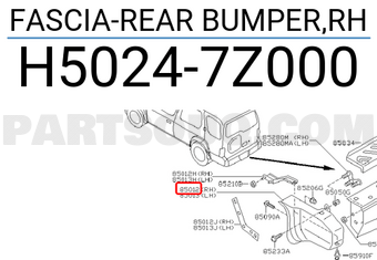Nissan H50247Z000 FASCIA-REAR BUMPER,RH