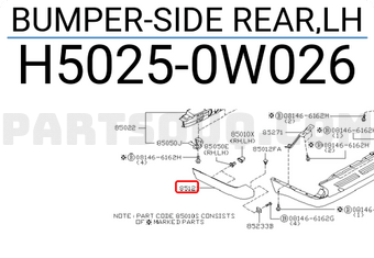 Nissan H50250W026 BUMPER-SIDE REAR,LH