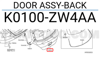 Nissan K0100ZW4AA DOOR ASSY-BACK
