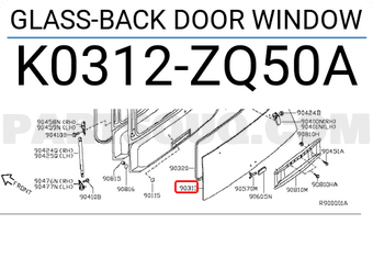Nissan K0312ZQ50A GLASS-BACK DOOR WINDOW