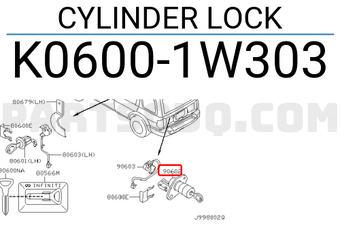 Nissan K06001W303 CYLINDER LOCK