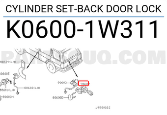 Nissan K06001W311 CYLINDER SET-BACK DOOR LOCK