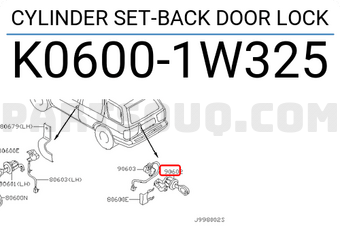 Nissan K06001W325 CYLINDER SET-BACK DOOR LOCK