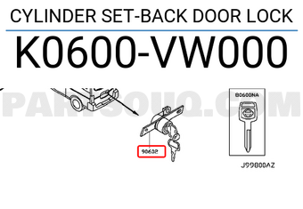 Nissan K0600VW000 CYLINDER SET-BACK DOOR LOCK