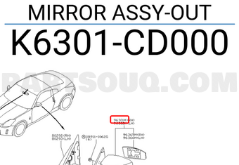 Nissan K6301CD000 MIRROR ASSY-OUT