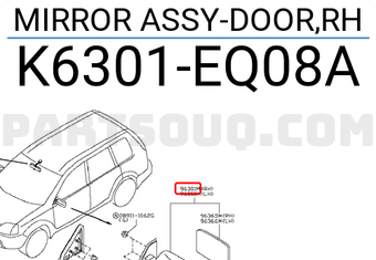 Nissan K6301EQ08A MIRROR ASSY-DOOR,RH