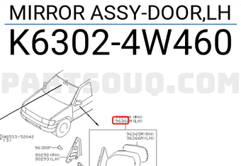 Nissan K63024W460 MIRROR ASSY-DOOR,LH
