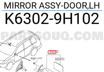Nissan K63029H102 MIRROR ASSY-DOOR,LH