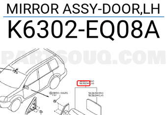 Nissan K6302EQ08A MIRROR ASSY-DOOR,LH