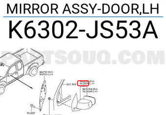 Nissan K6302JS53A MIRROR ASSY-DOOR,LH