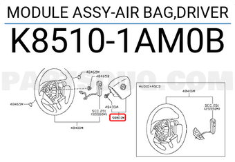 Nissan K85101AM0B MODULE ASSY-AIR BAG,DRIVER